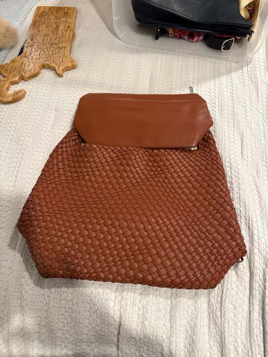 Vegan Leather Hand-Woven Tote Handbag - Picture 2 of 7